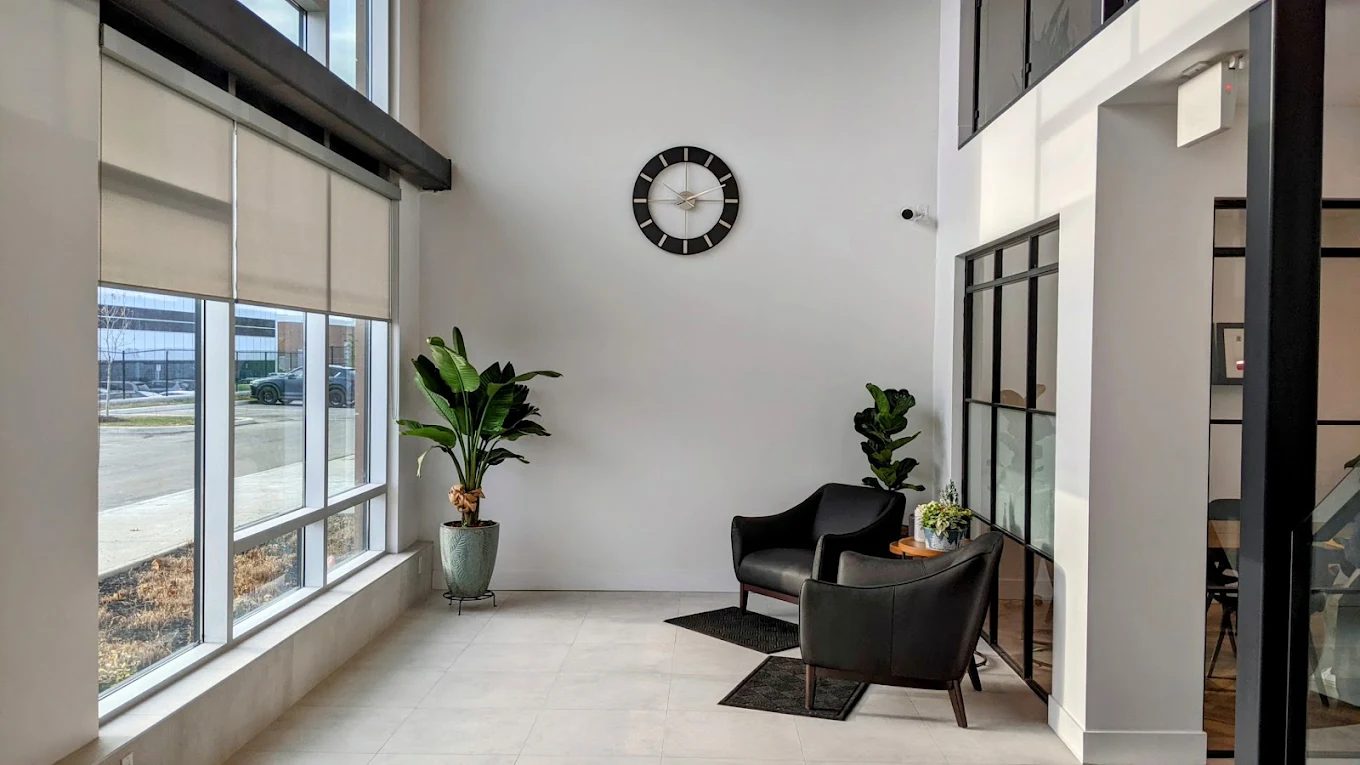 Waiting area at YD Law's Oakville office